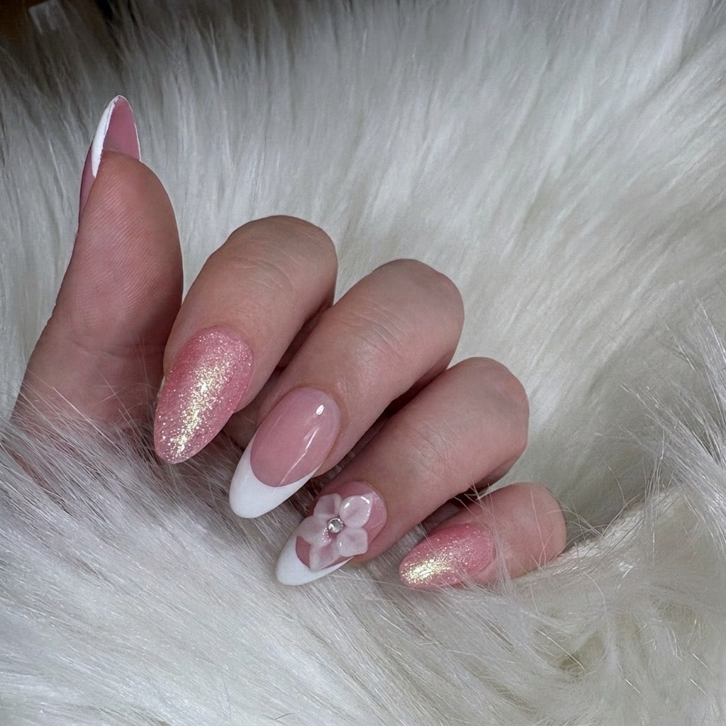 Rosé Elegance & 3D Blossom - Premium Press-On Nails